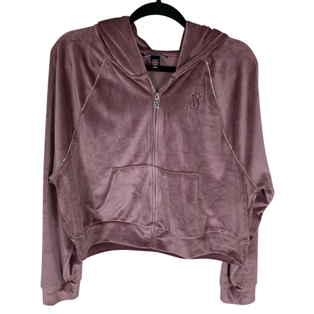 Victoria's Secret Mauve Velour Embellished Full Zip Hoodie Sweatshirt Size L